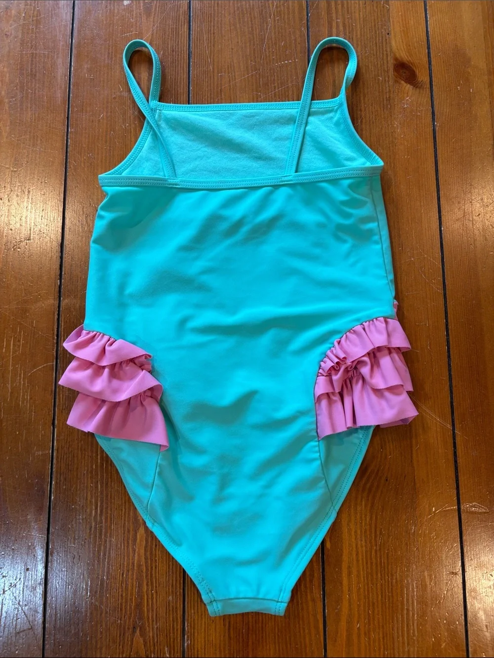 Gymboree Turquoise and Pink Flamingo Ruffle One-Piece Swimsuit Size 7